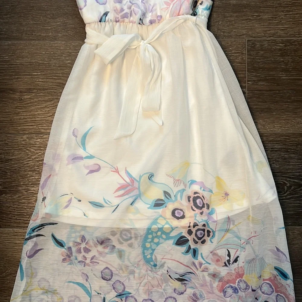 BCX Girl White Dress with Floral Overlay